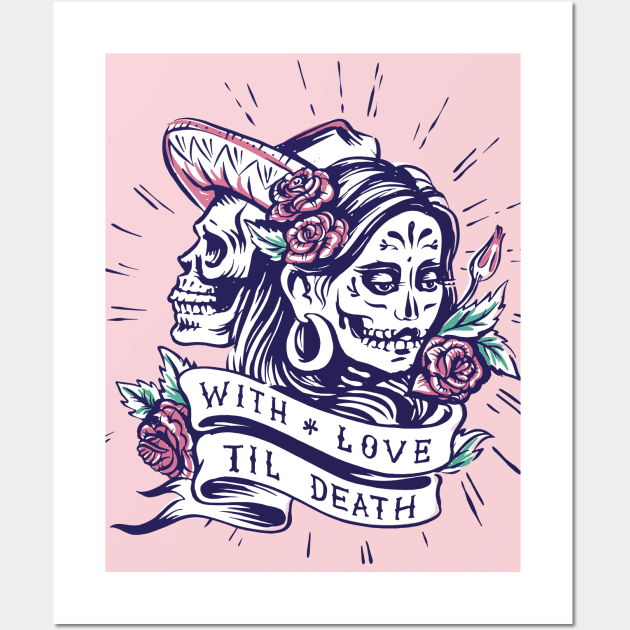 Dia de los Muertos Vintage Tattoo // Sugar Skull Couple Wall Art by SLAG_Creative